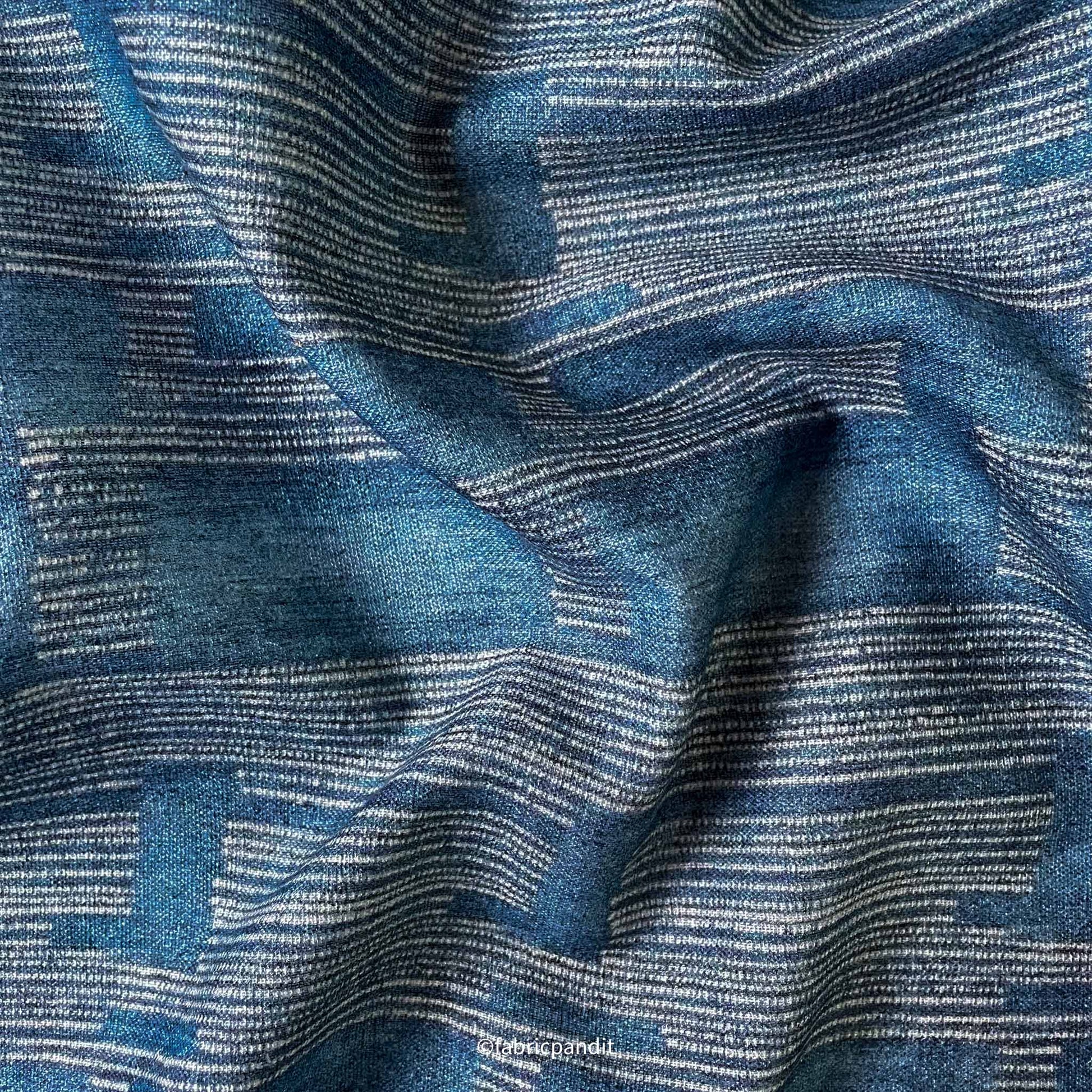 Fabric Pandit Fabric Denim Blue & White Textured Digital Printed Pure Cotton Linen Fabric (Width 58 Inches)