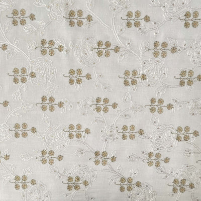 Fabric Pandit Fabric Dusty Beige Abstract Daisies Digital Printed Embroidered Cotton Fabric (Width 43 Inches)