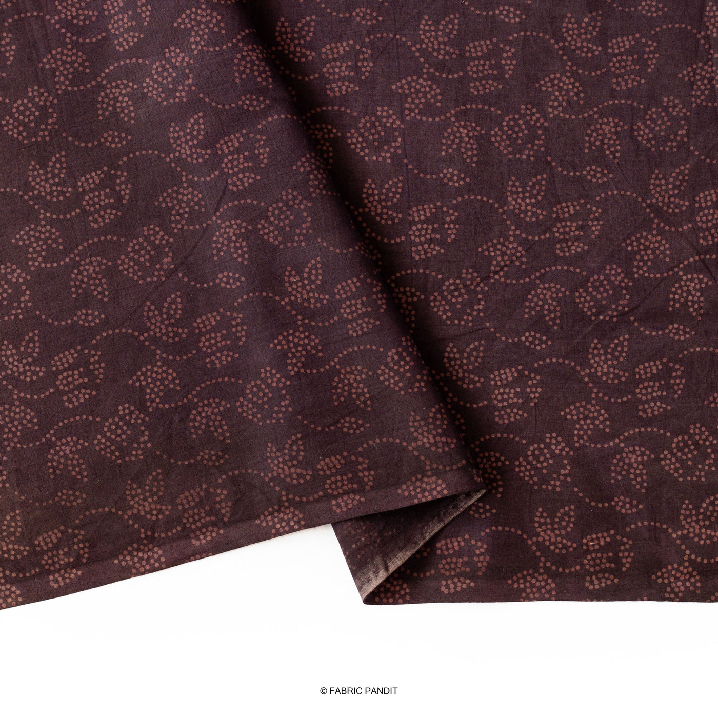 Fabric Pandit Fabric Dusty Brown Bandhani Floral Vines Discharge Print Pure Cotton Fabric (Width 45 Inches)