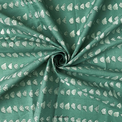 Fabric Pandit Fabric Dusty Green & Grey Abstract Triangles Hand Block Printed Pure Cotton Fabric (Width 42 inches)