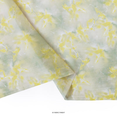 Fabric Pandit Fabric Dusty Green & Yellow Floral Pattern Digital Printed Organza Fabric (Width 42 Inches)