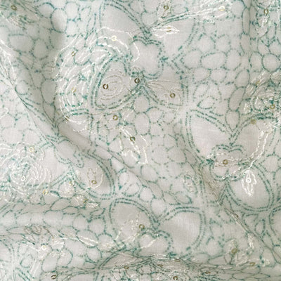 Fabric Pandit Fabric Dusty Ivory Green Abstract Floral Digital Printed Embroidered Cotton Fabric (Width 43 Inches)