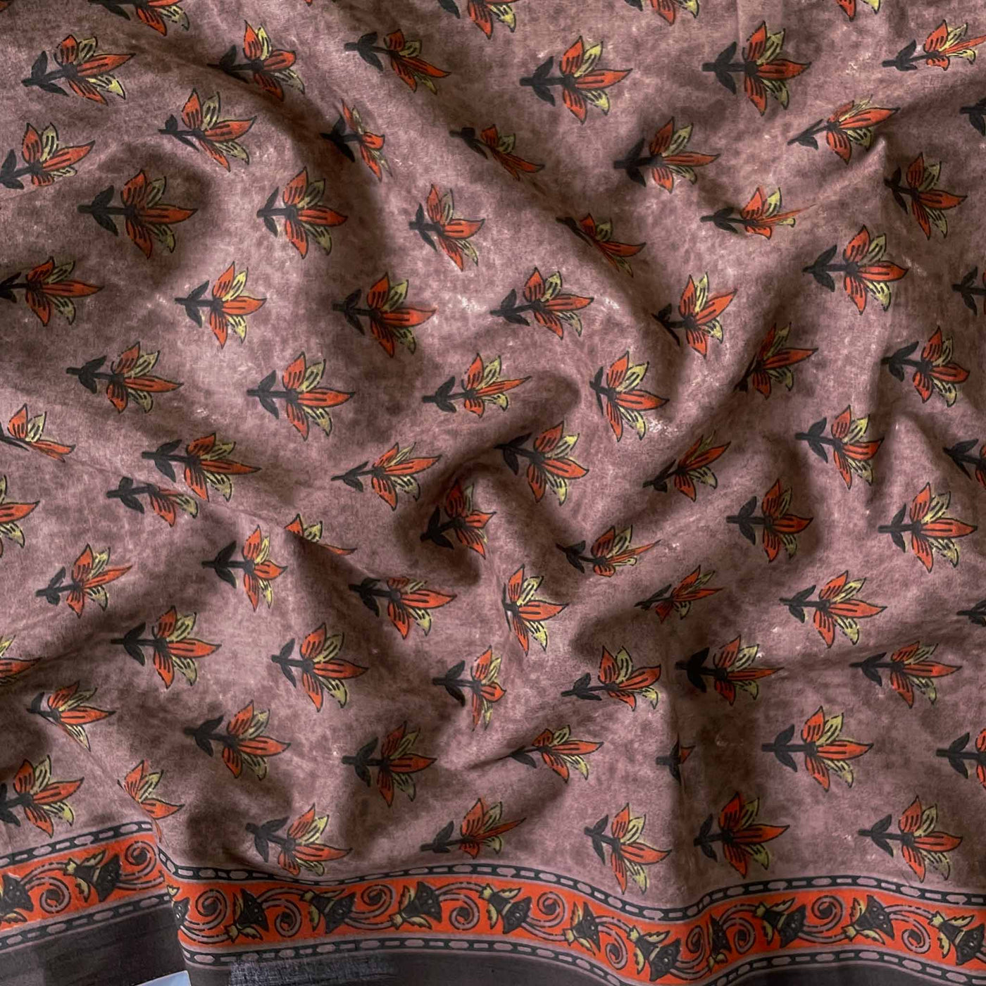 Fabric Pandit Fabric Dusty Mauve The Autum Flora Hand Block Printed Pure Cotton Fabirc Width (43 inches)