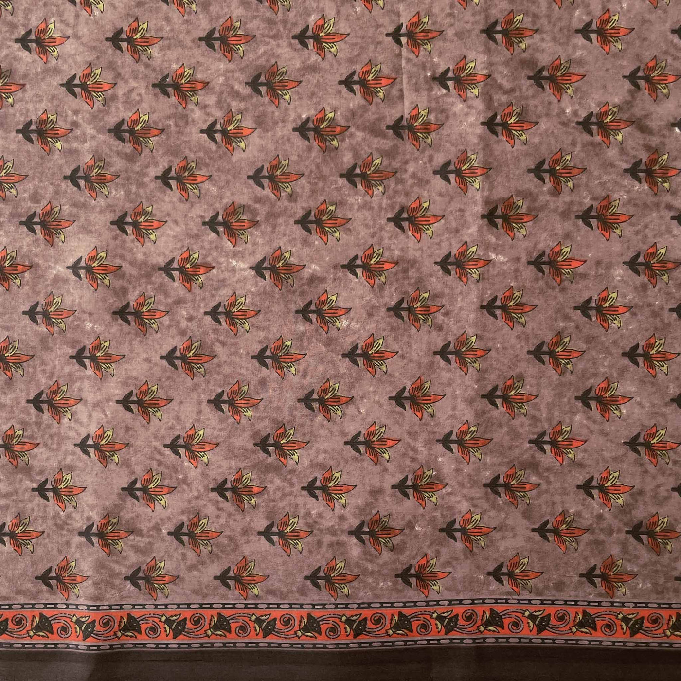 Fabric Pandit Fabric Dusty Mauve The Autum Flora Hand Block Printed Pure Cotton Fabirc Width (43 inches)