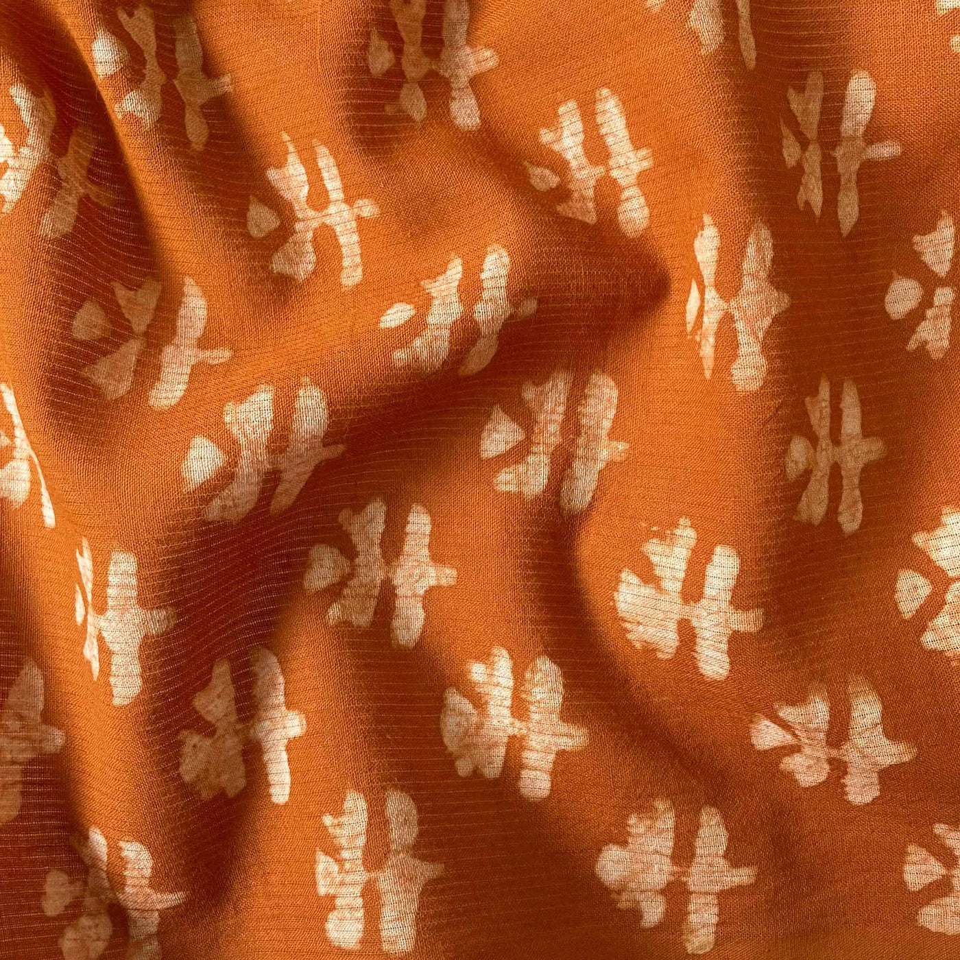 Fabric Pandit Fabric Dusty Mustard Abstract Floral Hand Block Printed Pure Cotton Denting Fabric (Width 42 Inches)