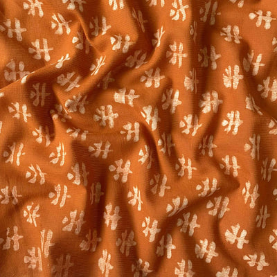 Fabric Pandit Fabric Dusty Mustard Abstract Floral Hand Block Printed Pure Cotton Denting Fabric (Width 42 Inches)