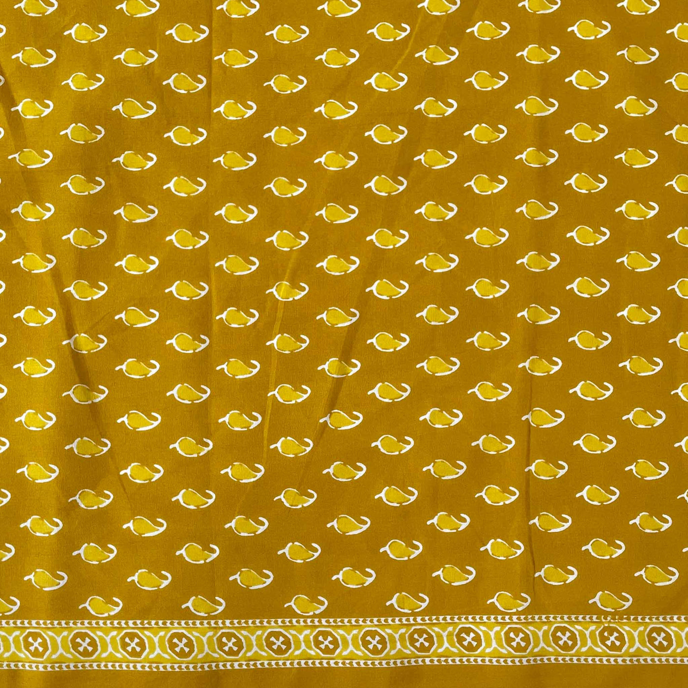 Fabric Pandit Fabric Dusty Mustard Floral Paisely Hand Block Printed Pure Cotton Fabirc Width (43 inches)