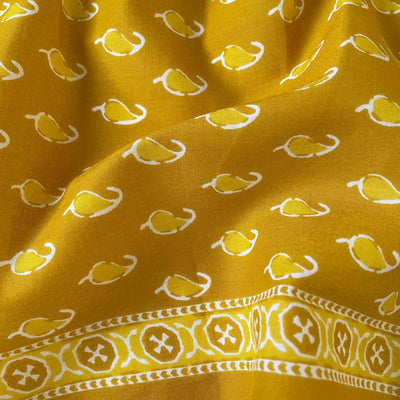 Fabric Pandit Fabric Dusty Mustard Floral Paisely Hand Block Printed Pure Cotton Fabirc Width (43 inches)