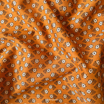 Fabric Pandit Fabric Dusty Mustard Geometric Floral Hand Block Printed Pure Cotton Fabric (Width 43 inches)