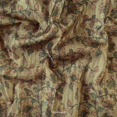 Fabric Pandit Fabric Dusty Olive Green Kalamkari Digital Printed Tussar Silk Fabric (Width 44 Inches)