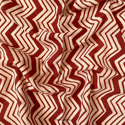 Fabric Pandit Fabric Dusty Red & Beige Zig-Zag Authentic Bagru Hand Block Printed Pure Cotton Fabric (Width 42 inches)