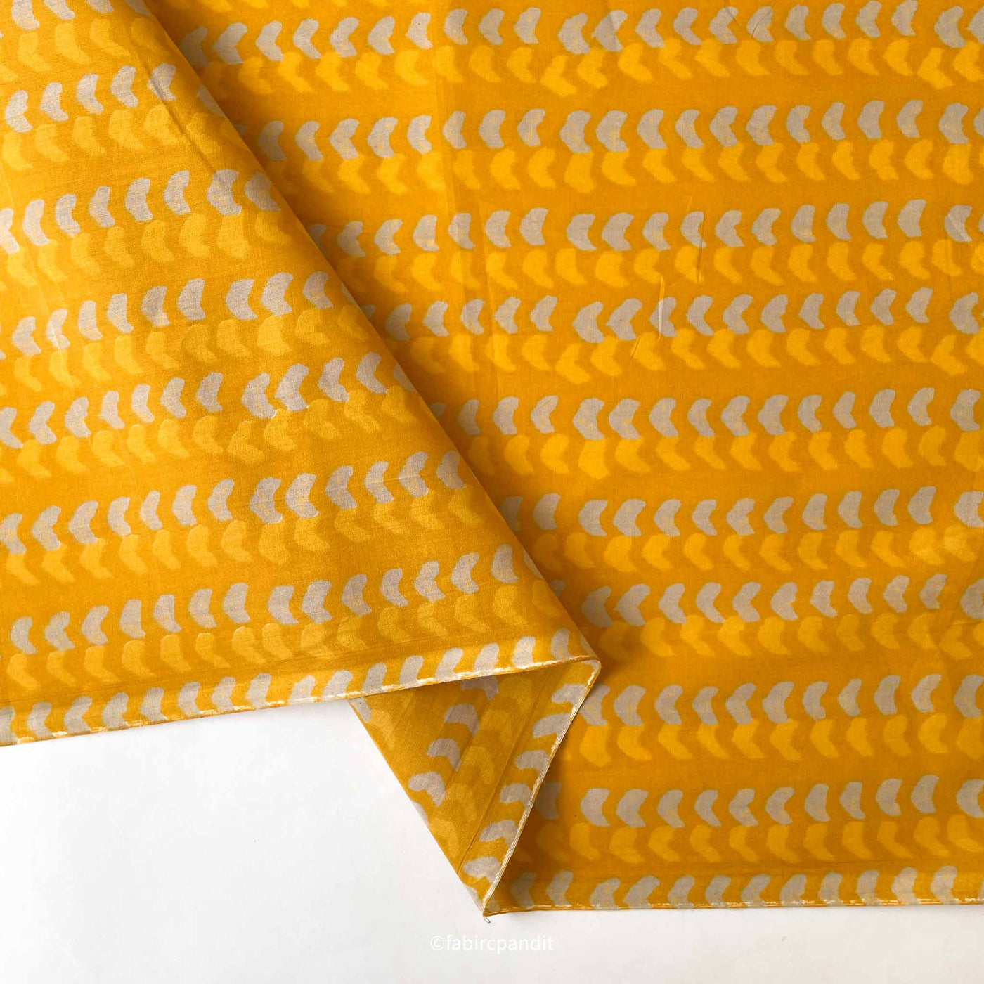 Fabric Pandit Fabric Dusty Yellow and Grey Geometric Stripes Hand Block Printed Pure Cotton Fabric (Width 43 inches)