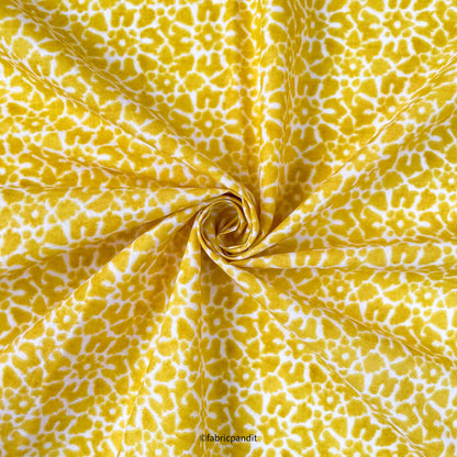 Fabric Pandit Fabric Dusty Yellow & White Geometric Marble Effect Batik Natural Dyed Hand Block Printed Pure Cotton Fabric (Width 42 inches)