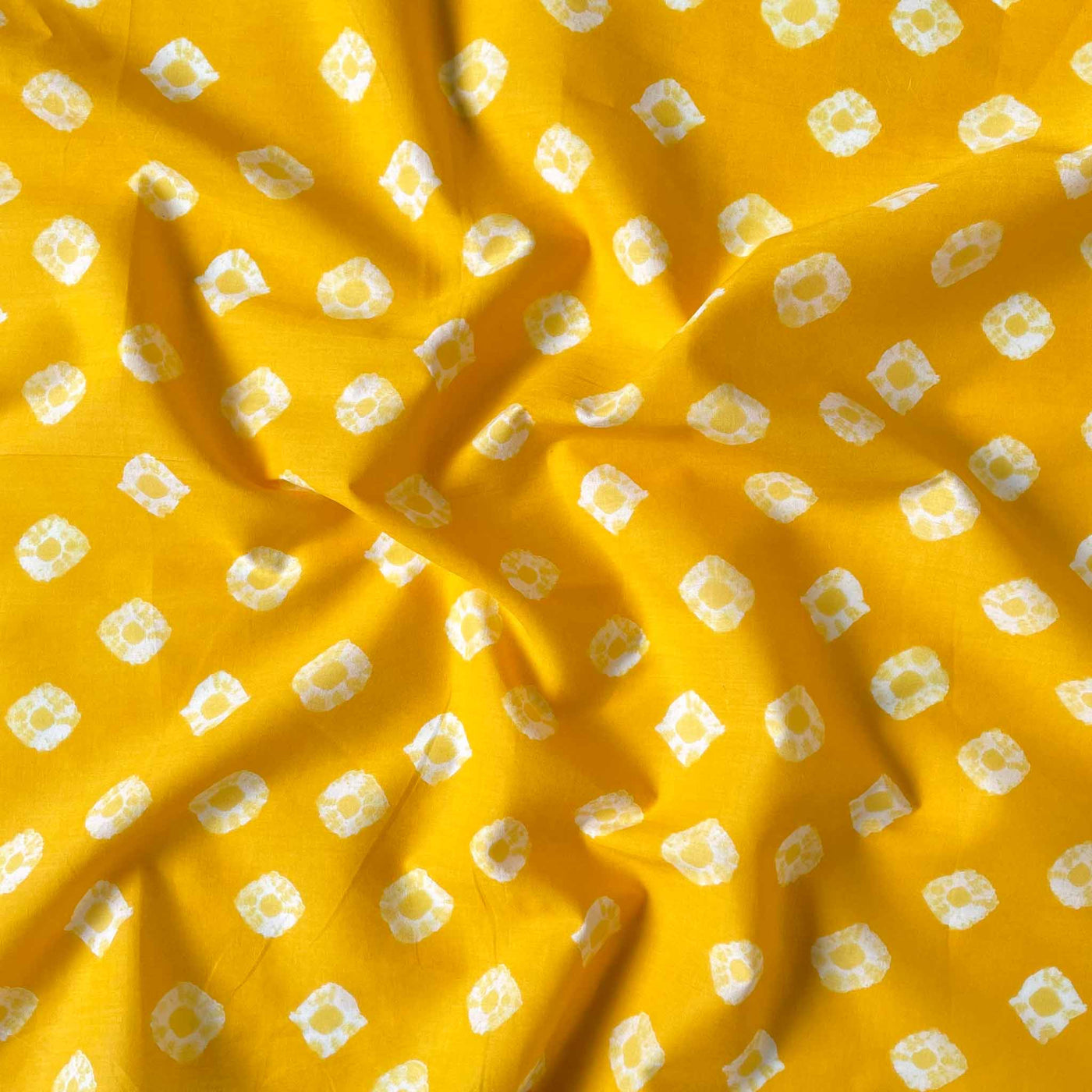 Fabric Pandit Fabric Happy Yellow Batik Natural Dyed Diamond Rings Hand Block Printed Pure Cotton Fabirc Width (43 inches)