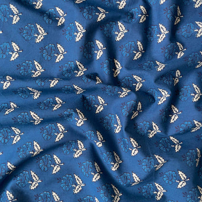 Fabric Pandit Fabric Indigo Blue and White Daisies All Over Screen Printed Pure Cotton Fabric (Width 43 inches)