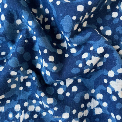 Fabric Pandit Fabric Indigo Dabu Natural Dyed Abstract Dots Hand Block Printed Cotton Fabric (Width 43 inches)