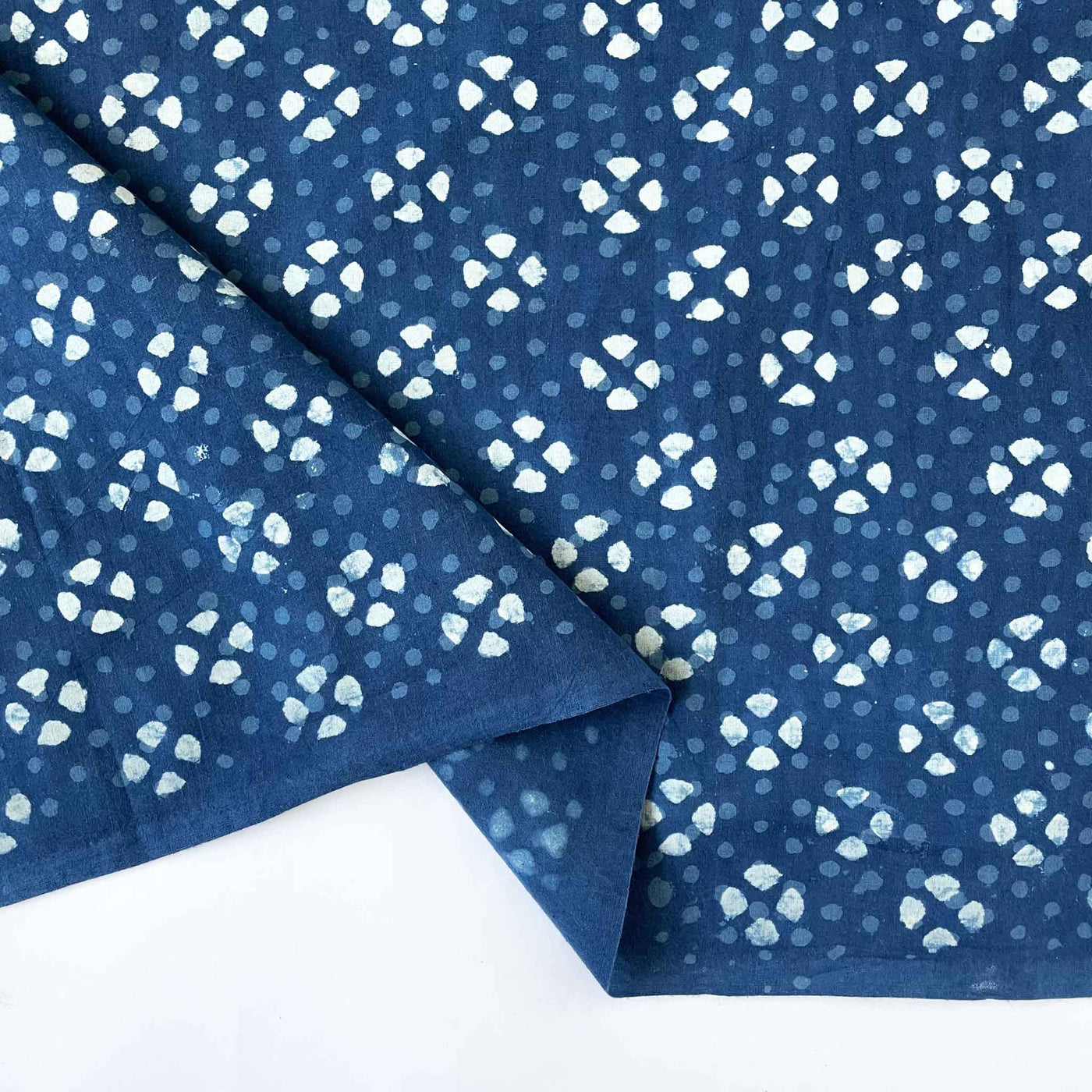 Fabric Pandit Fabric Indigo Dabu Natural Dyed Abstract floral Dots Hand Block Printed Pure Cotton Fabric (Width 43 inches)