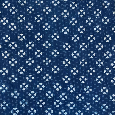 Fabric Pandit Fabric Indigo Dabu Natural Dyed Abstract floral Dots Hand Block Printed Pure Cotton Fabric (Width 43 inches)