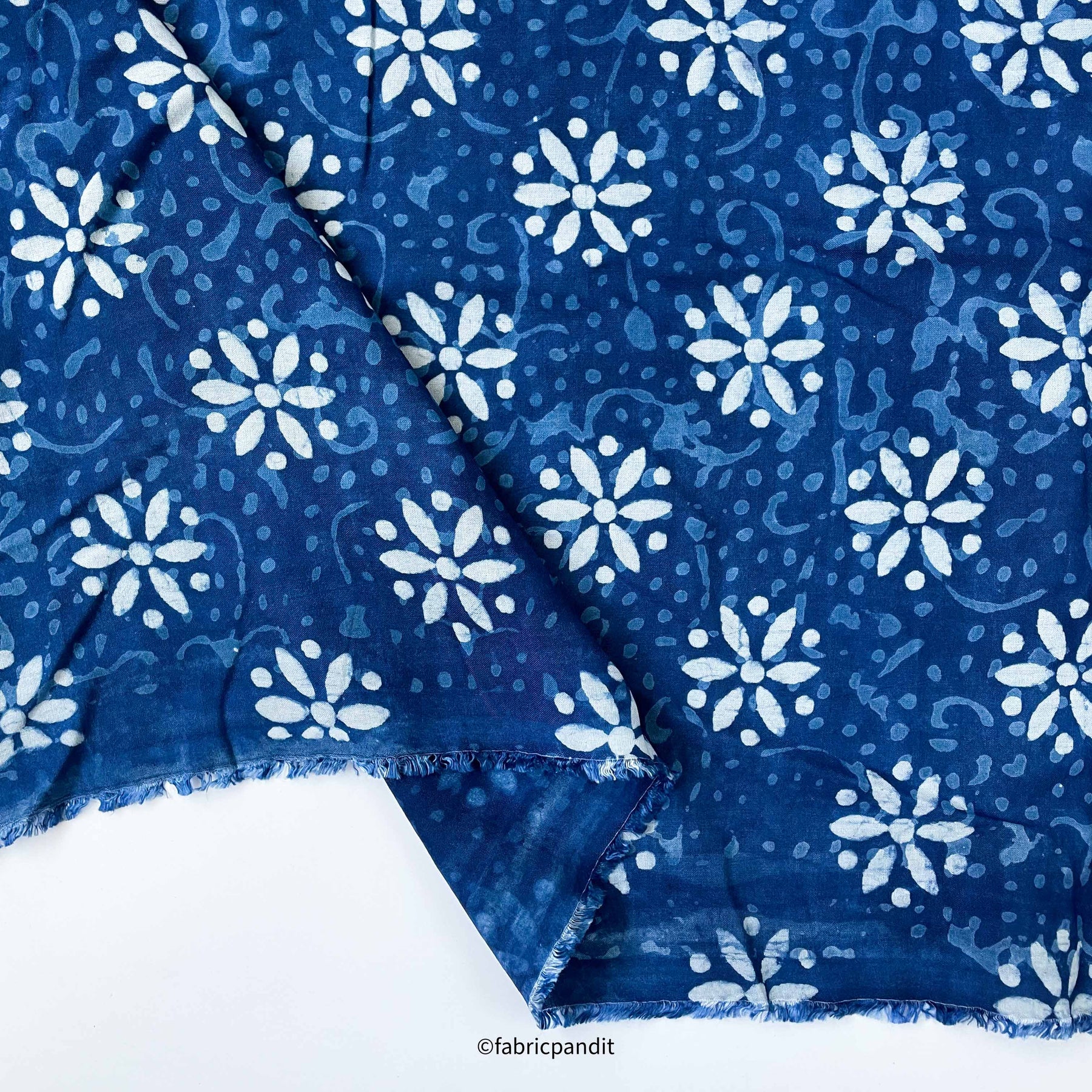 Daffodil - Indigo Dabu hand block printed cotton long flared top