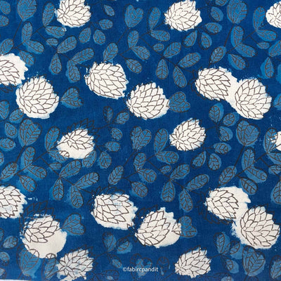 Fabric Pandit Fabric Indigo Dabu Natural Dyed Autumn Leaves Hand Block Printed Pure Cotton Fabric (Width 43 inches)