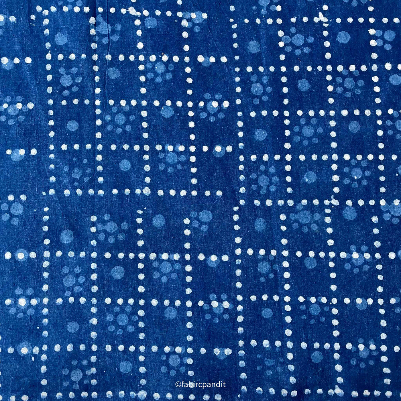 Fabric Pandit Fabric Indigo Dabu Natural Dyed Dotted Checks Hand Block Printed Pure Cotton Fabric (Width 43 inches)