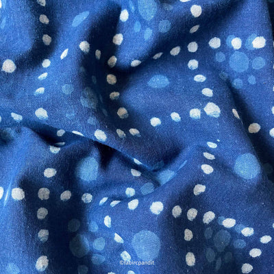 Fabric Pandit Fabric Indigo Dabu Natural Dyed Dotted Checks Hand Block Printed Pure Cotton Fabric (Width 43 inches)