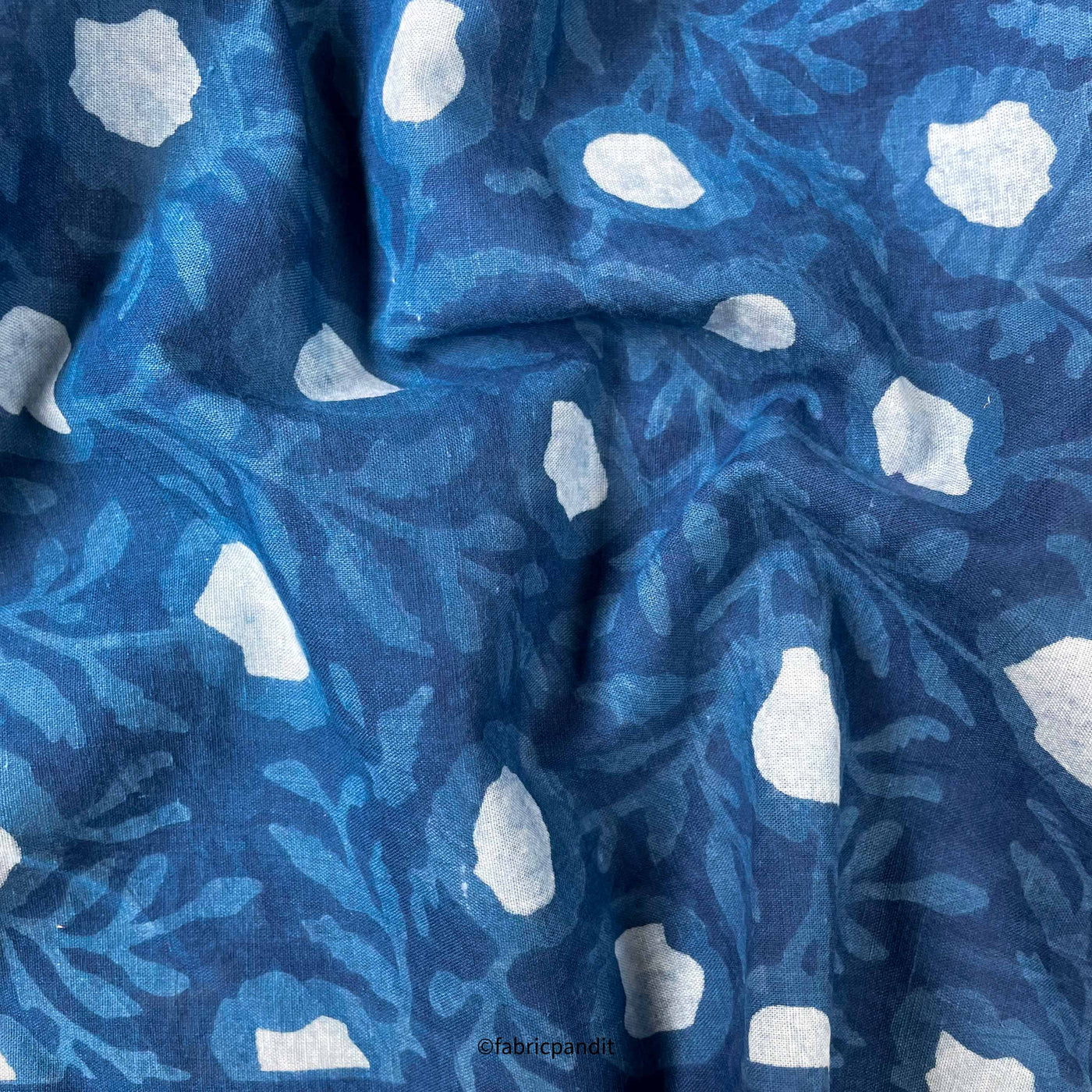 Fabric Pandit Fabric Indigo Dabu Natural Dyed Floral Vines Hand Block Printed Pure Cotton Modal Fabric (Width 42 inches)