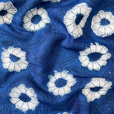 Fabric Pandit Fabric Indigo Dabu Natural Dyed Sunflower Farm Hand Block Printed Pure Cotton Modal Fabric (Width 42 inches)