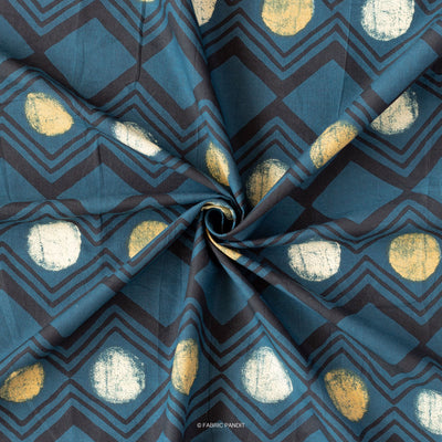 Fabric Pandit Fabric Indigo Dabu Natural Dyed Zig-Zag Stripes And Circles Printed Pure Cotton Fabric (Width 43 Inches)