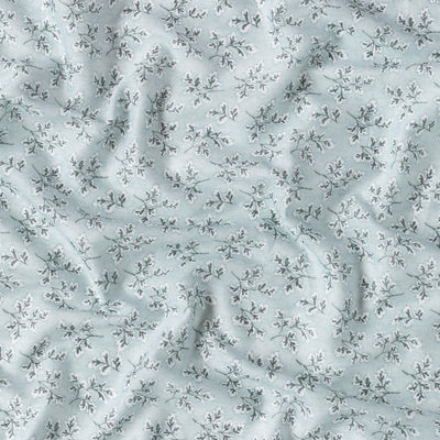 Fabric Pandit Fabric Light Blue Autumn Leaves Pattern Digital Printed Poly Blend Linen Slub Fabric (Width 44 Inches)