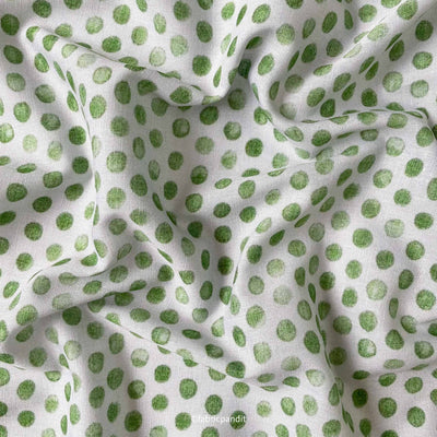 Fabric Pandit Fabric Light Green Polka Dots Digital Printed Pure Cotton Linen Fabric (Width 58 Inches)
