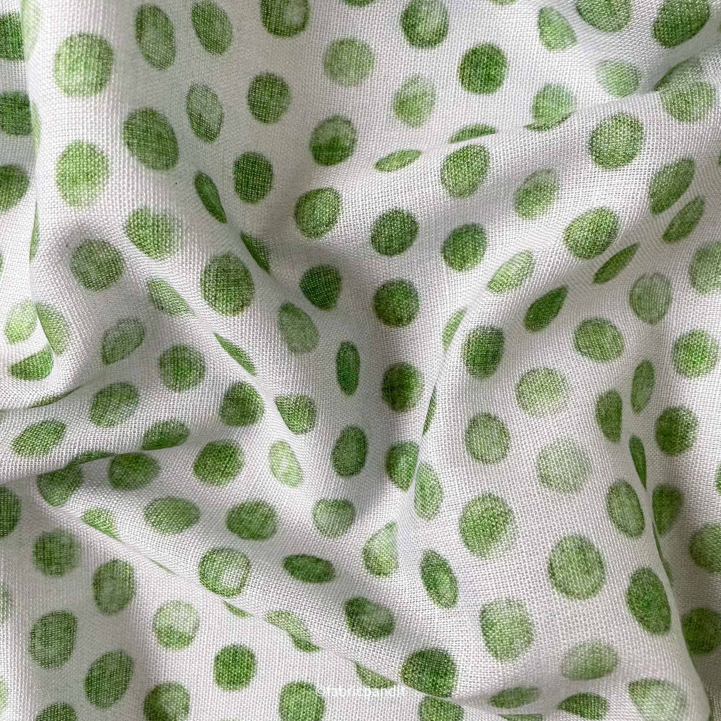 Fabric Pandit Fabric Light Green Polka Dots Digital Printed Pure Cotton Linen Fabric (Width 58 Inches)