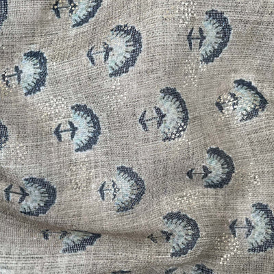 Fabric Pandit Fabric Light Grey and blue Egyptian Floral Digital & Foil Printed Linen Neps Fabric (Width 44 Inches)