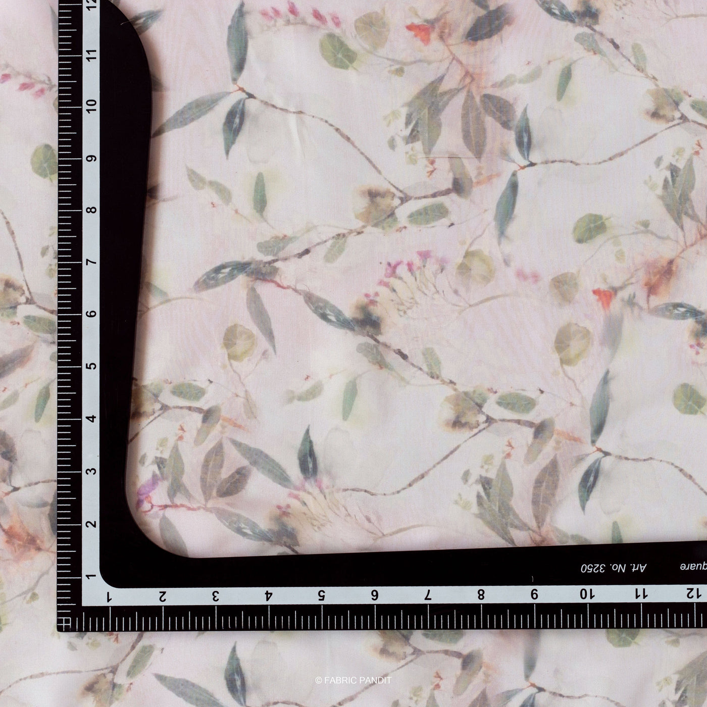 Fabric Pandit Fabric Light Peach Summer Leaves Digital Printed Taby silk Fabric (Width 44 Inches)