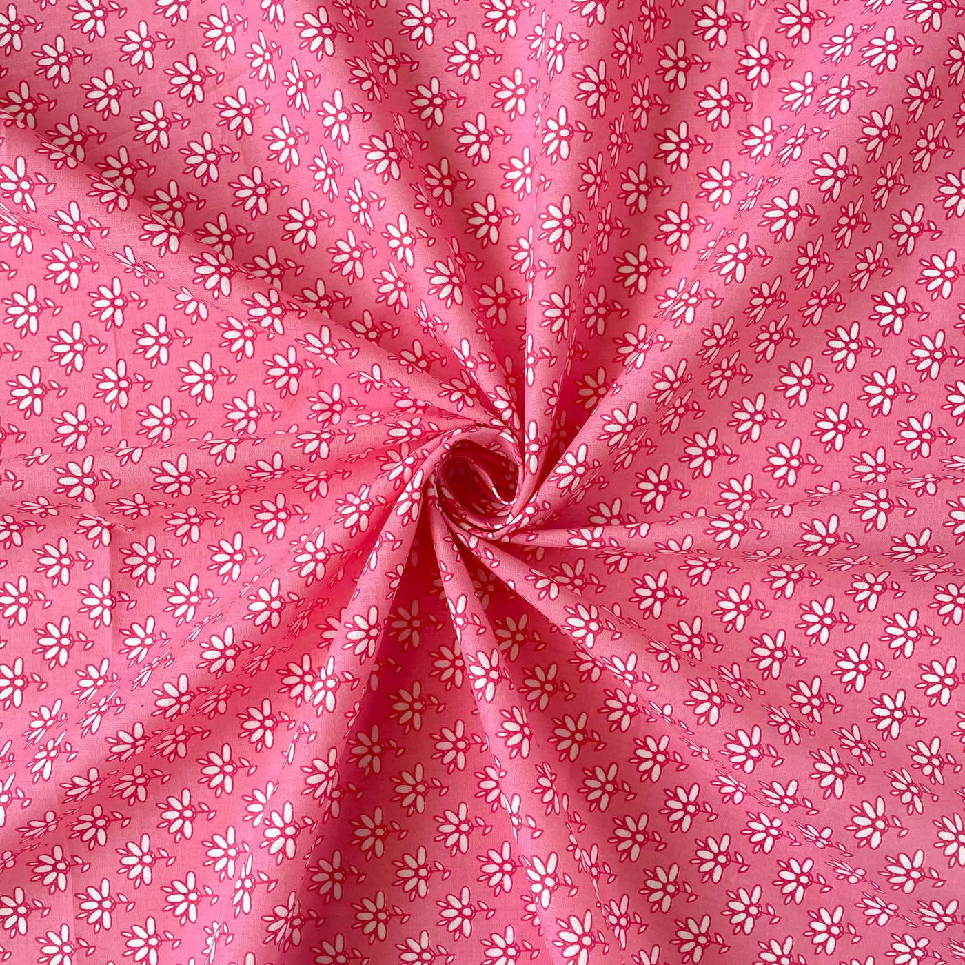 Fabric Pandit Fabric Light Pink and White Mini Flowers Hand Block Printed Pure Cotton Fabric (Width 43 inches)