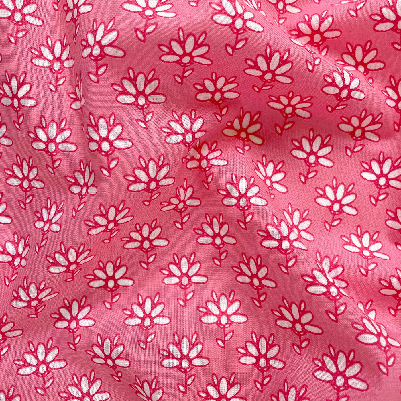 Fabric Pandit Fabric Light Pink and White Mini Flowers Hand Block Printed Pure Cotton Fabric (Width 43 inches)