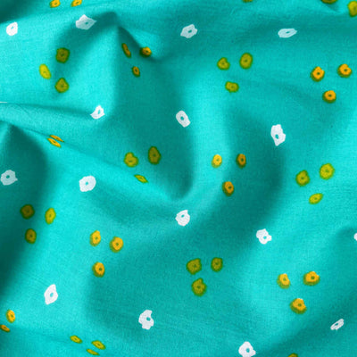 Fabric Pandit Fabric Light Turquoise and Yellow Dots and Triangles Bandhani Pattern Hand Block Printed Pure Cotton Fabirc Width (43 inches)