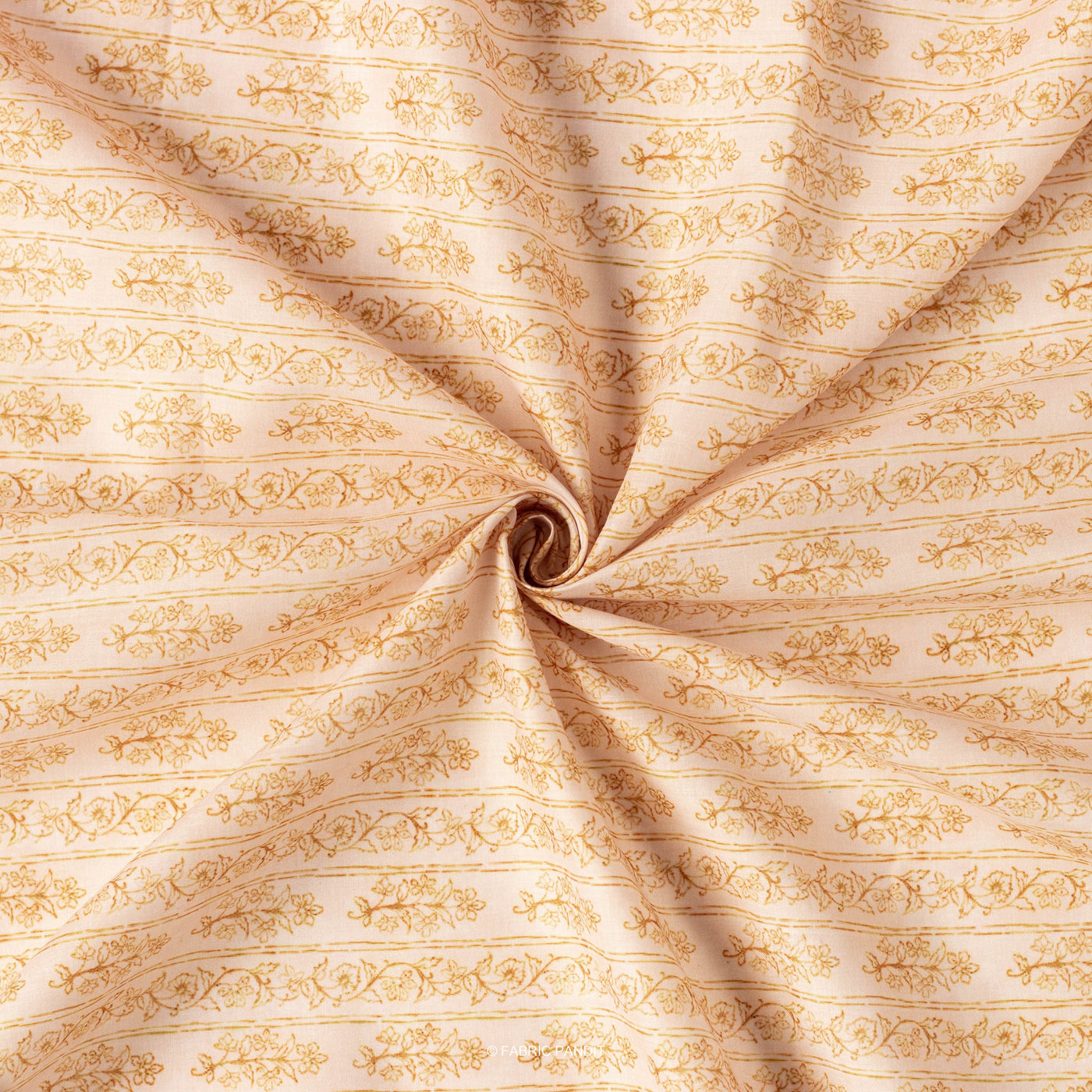 Fabric Pandit Fabric Light Yellow And Orange Floral Stripes Pattern Digital Printed Poly Blend Cambric Fabric (Width 43 Inches)