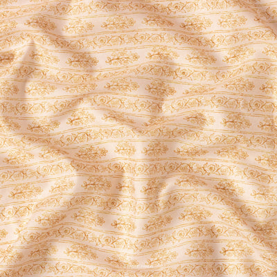 Fabric Pandit Fabric Light Yellow And Orange Floral Stripes Pattern Digital Printed Poly Blend Cambric Fabric (Width 43 Inches)