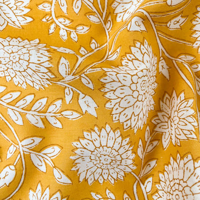 Fabric Pandit Fabric Light Yellow and White Foral All Over Hand Block Printed Pure Cotton Fabric (Width 43 inches)