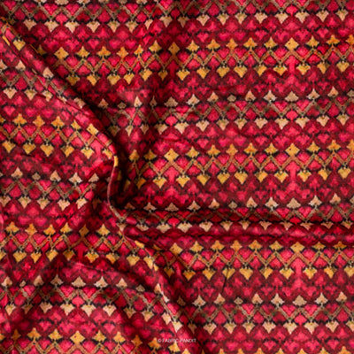 Fabric Pandit Fabric Maroon and Yellow Phulkari Geometric Pattern Digital Print Pure Velvet Fabric (Width 44 Inches)