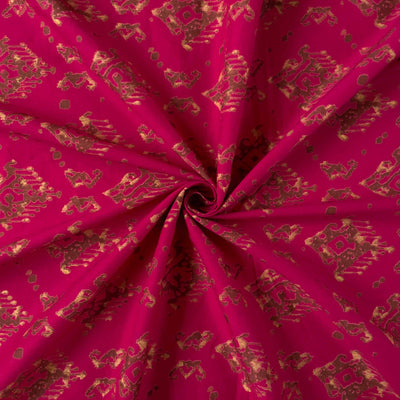 Fabric Pandit Fabric Maroon & Gold Abstract Floral Discharge Print Pure Cotton Fabric (Width 43 inches)