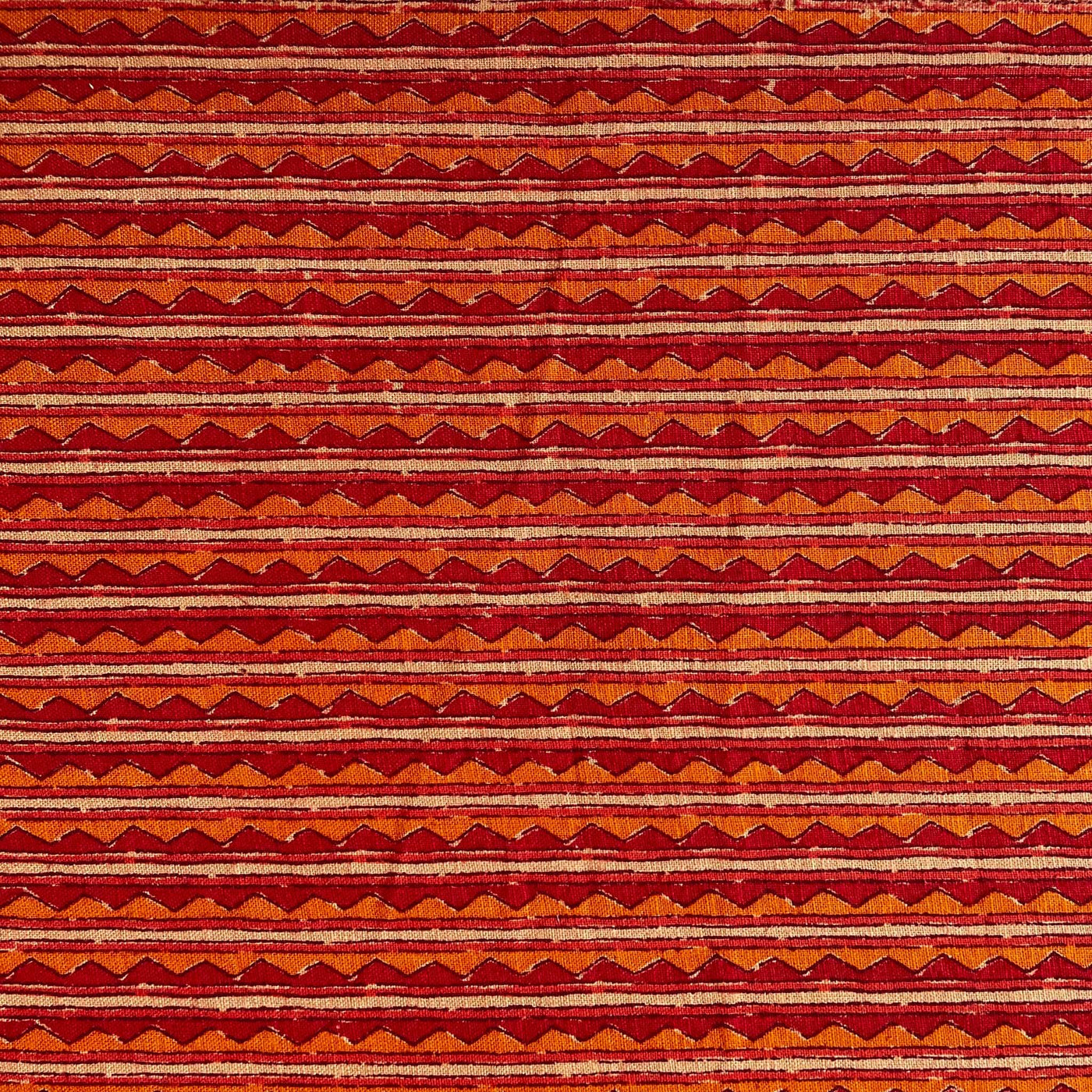 Fabric Pandit Fabric Maroon & Mustard Summer in Hawaii Zig-Zag Stripes Hand Block Printed Pure Cotton Silk Fabric (Width 42 Inches)