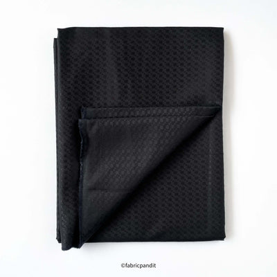 Fabric Pandit Fabric Men's Black Abstract Geometric Checks Cotton Satin Dobby Luxury Shirting Fabric (Width 58 Inches)