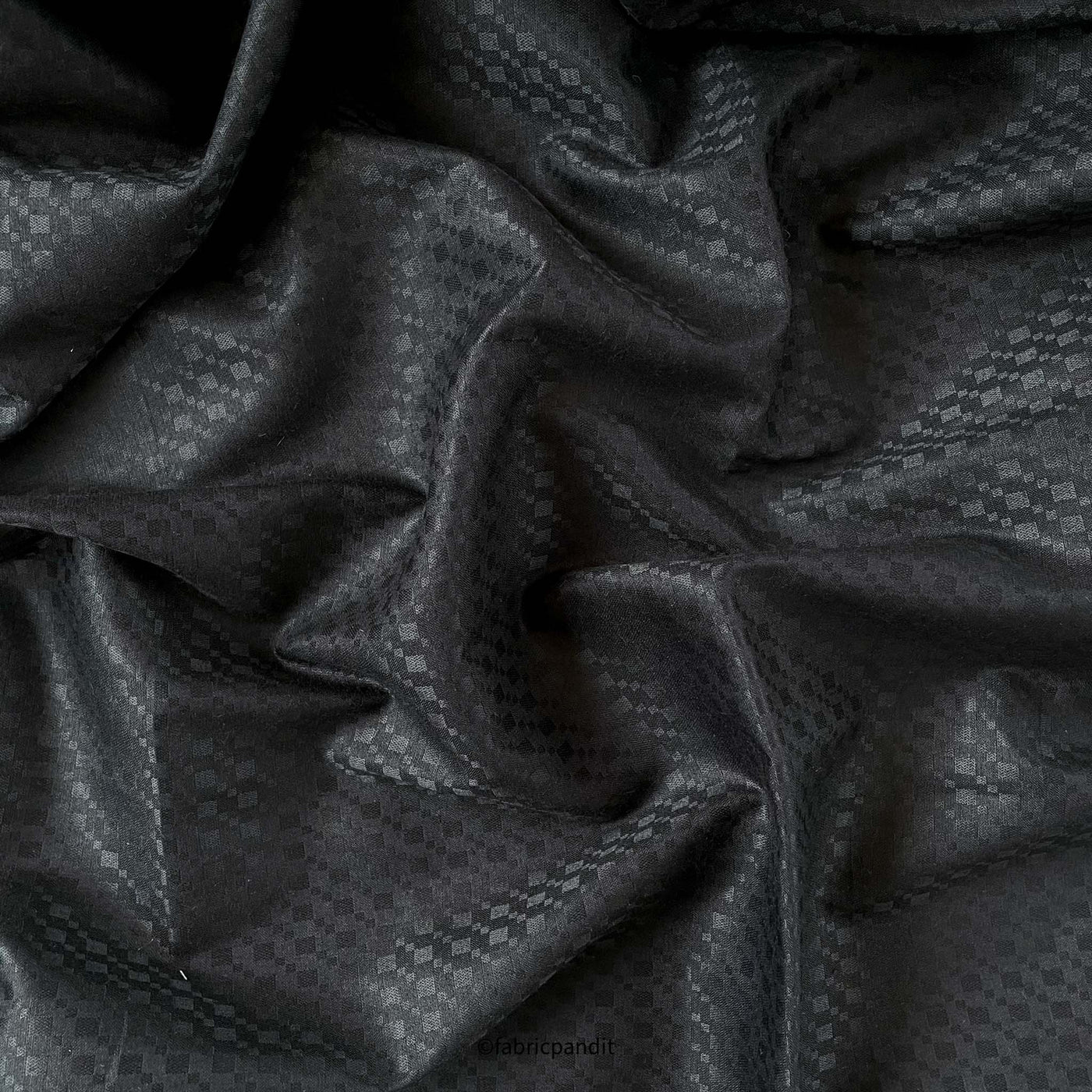 Fabric Pandit Fabric Men's Black Abstract Geometric Checks Cotton Satin Dobby Luxury Shirting Fabric (Width 58 Inches)