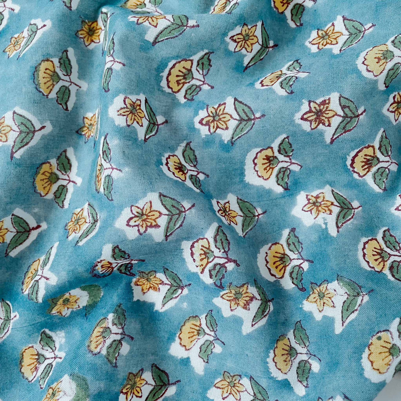 Fabric Pandit Fabric Men's English Blue and Yellow Mughal Flower Pattern | Hand Block Printed Pure Cotton Kurta Fabric (2.5 meters) | And Cotton Pyjama (2.5 meters) | Unstitched Combo Set