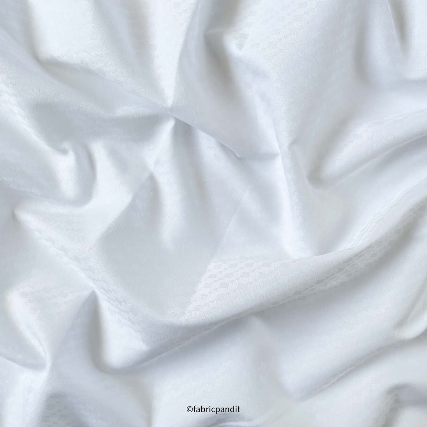 Fabric Pandit Fabric Men's White Abstract Geometric Checks Cotton Satin Dobby Luxury Shirting Fabric (Width 58 Inches)