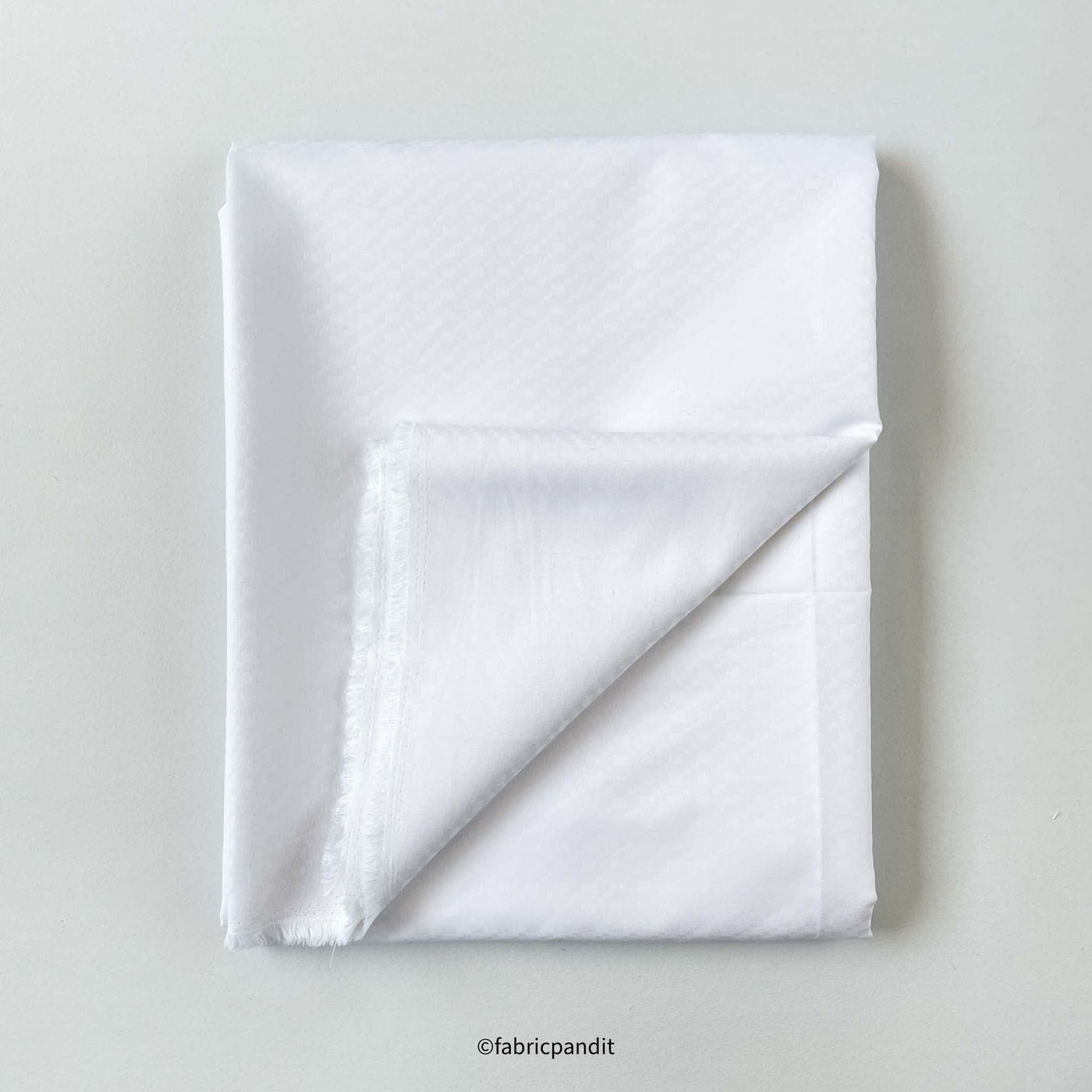 Fabric Pandit Fabric Men's White Abstract Geometric Checks Cotton Satin Dobby Luxury Shirting Fabric (Width 58 Inches)