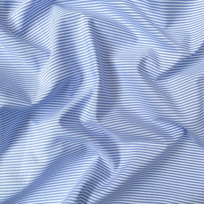 Fabric Pandit Fabric Men's White & Blue Stripes Pattern Pure Cotton Shirting Fabric (Width 58 Inches)