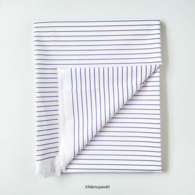 Fabric Pandit Fabric Men's White & Lilac Mini Stripes Pattern Pure Cotton Shirting Fabric (Width 58 Inches)